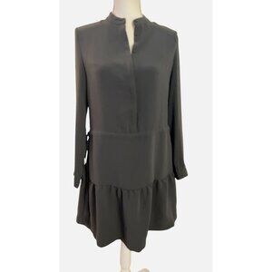 All Saints Lin Sleeve Mini Relax Dress Dark Olive Green Tie Waist Size 2